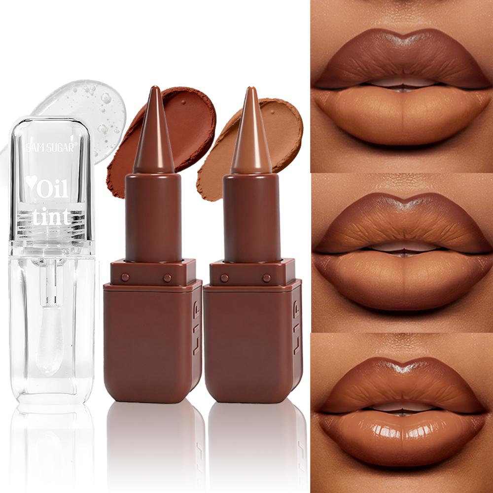 3pcs Matte Lip liner & Lip Oil Set - Waterproof Long-Lasting, Non-Stick Velvet Finish, Mixed Shades (Hydrating Matte Lip liner and Gloss Combo) for Party, lip combo set, Party Festival Christmas Halloween Daily Makeup & Daily Wear