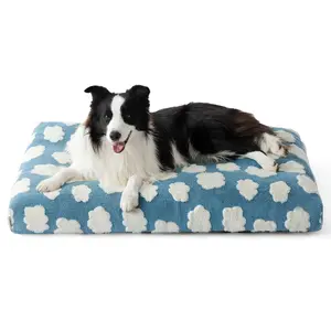 Waterproof Pet Mattress - Thick Shredded Chopped Foam Pet Bed, Dog Bed Indoor with Removable Cover, Cute Modern Fuzzy Plush & Anti Slip Bottom Bedding