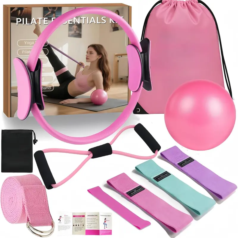 Pilates Essentials Kit for Women 11pcs - Better Yoga Pilates Kit for Home Workouts with Pilates Ring and Ball Set, Booty Bands, Figure 8 Resistance Band, Yoga Bands for Stretching pilate essential, Workouts For Flat Tummy, Low Impact Workout