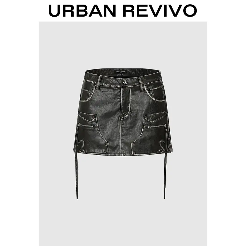 URBAN REVIVO Chic Faux Leather Mini Skirt for Women - Fancy Motorcycle Style with a High-Waist Fitted Cut, Sizes S-L