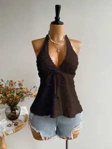 Bohemian Style Backless Casual Vacation Halter Top, Suitable For Christmas, Valentine's Day, New Year, Party, Beach, Music Festival, Tropical Holiday