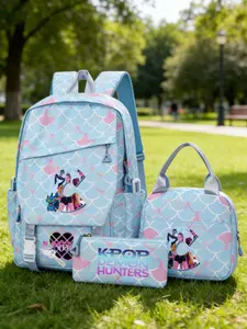 K-Pop Demon Hunter Backpack Set with Lunch Bag + Pencil Case, Cute Mermaid Scales Girl Schoolbag, Lightweight Travel Laptop Backpack