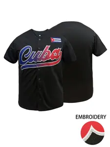 Men's CUBA Stitched Baseball Jersey, V-Neck Short Sleeve Button Up Tee, Breathable & Comfortable Baseball Uniform,Unisex for Outdoor Sports & Games, All Seasons Wear