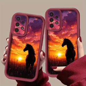 Sunset Horse Pattern Phone Case, TPU Shockproof Full Protection Case, Suitable for Samsung S21/22/23/24/25/NOTE20 PLUS ULTRA FE A13/14/15/16/17/33/34/35/36/52/53/54, Ideal Gift for Friends and Family, T125