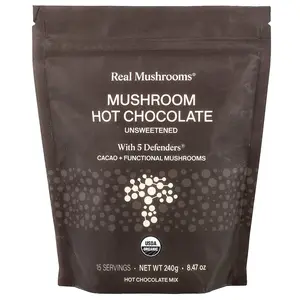 Real Mushrooms Mushroom Hot Chocolate with 5 Defenders®, Unsweetened, 8.47 oz (240 g)