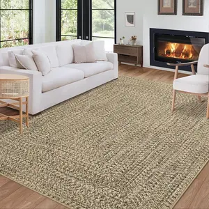 GARVEE 4x6 Washable Non Slip Rug Printed Braided Low Pile Rug Solid Printed Weaving Floor Cover Stain Resistant Indoor Carpet for Living Room Bedroom Home Office, Beige Yellow/ 4'x 6'