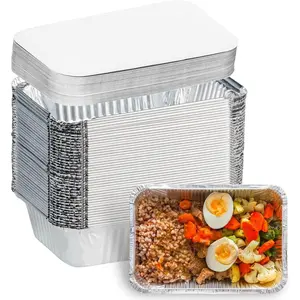 Aluminum Pans with Lids (50-Pack, 8.5"×6") 2.25 LB Capacity Disposable Tin Foil Food Containers with 50 Cardboard Covers for Baking, Meal Prep, Freezer and Takeout