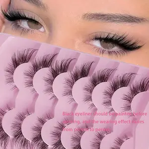 Instant Mango Eye Look! 7 Pairs of Slant Eyelashes + Transparent Sticks, Natural Curl for Attractive Makeup, Perfect for Daily Use