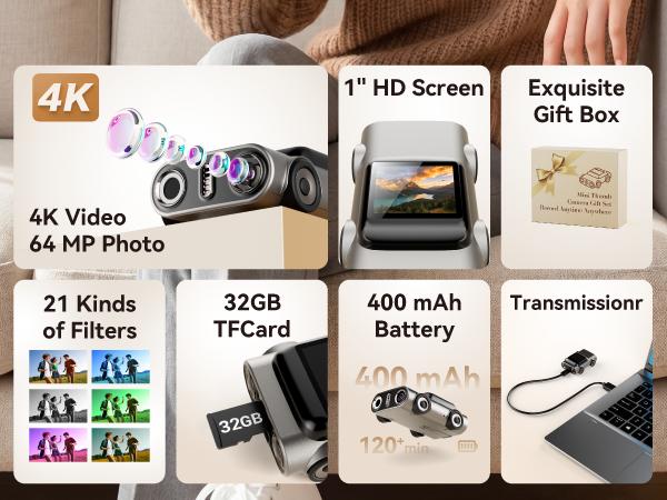 Mini Digital Camera & Keychain Camera - Mini Retro Camera Combo! Vintage Tiny Camera with Lanyard, 1080P HD, Portable Pocket Camera for Travel, Best Gift for Kids & Adults