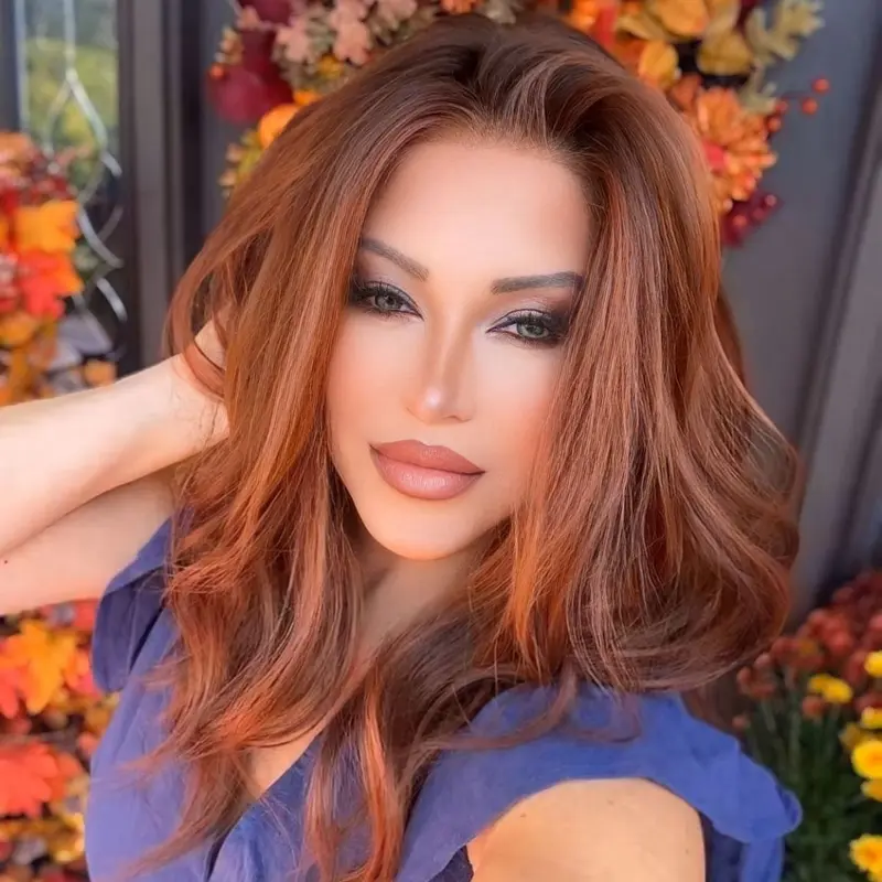 AISOM Molly Copper Blend Soft Wave 13x4 Free Part Synthetic Lace Front Wig with Scandinavian Hairline Heat Friendly Low Density 17 Inches