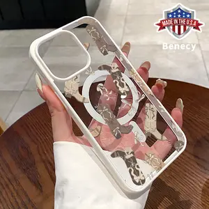 MagSafe Case for iPhone 16 Pro Max 15 Plus 14 13 12 11 XR E XS Vintage Western Boots Pattern Clear Acrylic Back Waterproof Lightweight Mobile Phone Cover for Girl