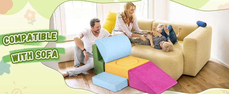 Edbuosy 7-piece Toddler Foam Climbing Toys Indoor Modular Crawling & Sliding Play Set for Toddlers Colorful Soft Play Climbing Blocks