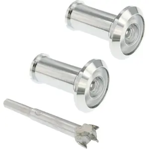 2-PCS 180-degree Door Peephole Viewer for 1-1/2" to 2-1/4" Doors with 14mm (9/16") Tungsten Carbide Wood Bit,Bright Chrome,Enhance Security and Convenience with Wide Angle Viewing