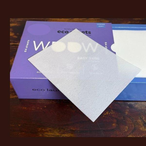 Eco-Friendly Laundry Detergent Sheets 64 Biodegradable Hypoallergenic Lavender Scent Travel-Friendly Natural Dissolvable Vegan Chemical-Free