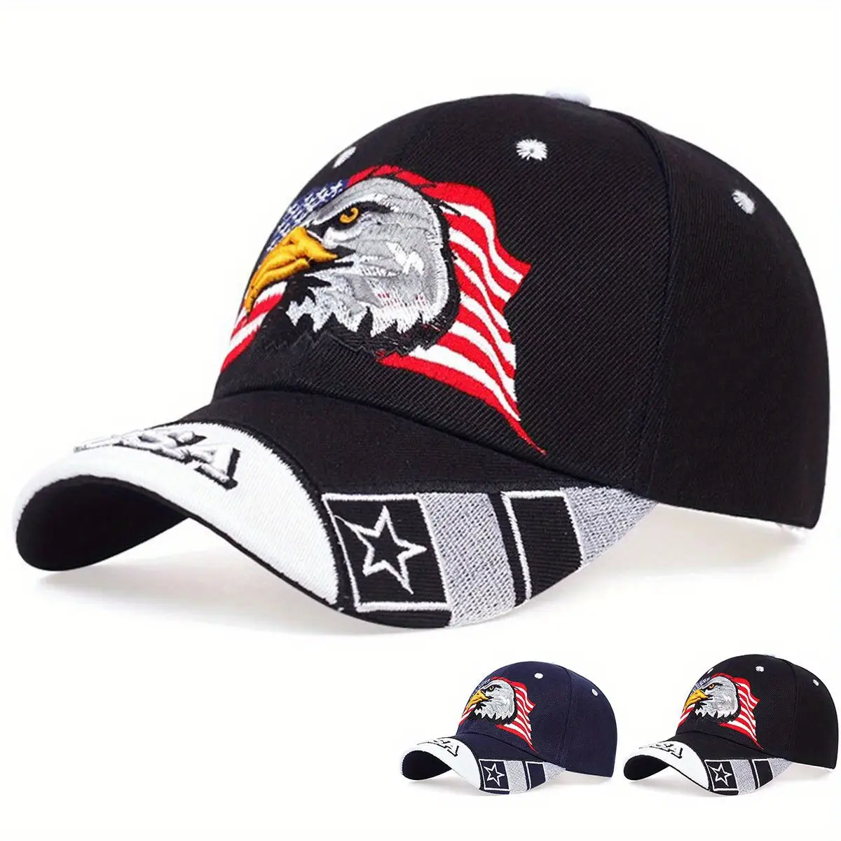 Unisex USA US Flag Eagle Embroidered Baseball Cap Outdoor Sport Adjustable Sunscreen Leisure Hat Spring Autumn Travel Tourism Beach Vacation