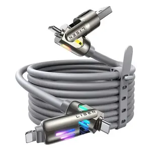 240W Super Fast Charging Cable 4-in-1 with Colorful Breathing Light for Samsung Apple Mobile Phones