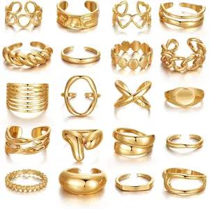 20 Pcs Chunky Gold Silver Rings, Thick Adjustable Rings Set for Women, Stackable Iregular Chunky Ring Stack, Trendy Jewelry Gifts