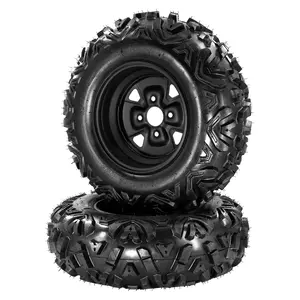 New Upgraded 2pcs 25*10-12 PCD:156*4 ET:4+3 ATV Tires with 12 in Steel Wheel Rim 4 Bolt, PCD:156 * 4 ET:4+3, 6PR All-Terrain UTV TiresOff-Road Mud Sand Terrain