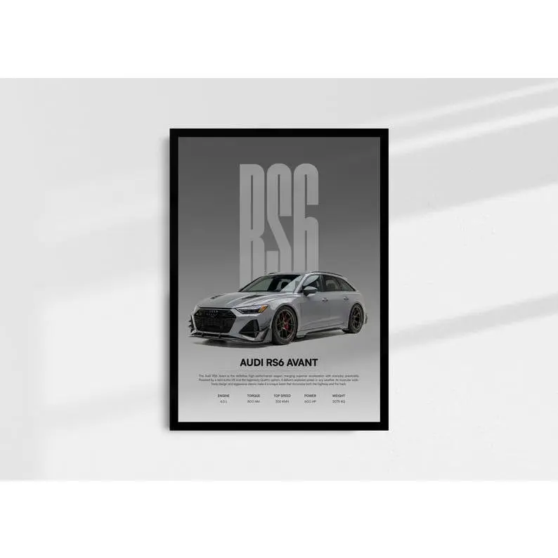 Audi RS6 Poster – Minimal Car Wall Art, Modern Automotive Poster, Product without frame