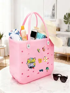 2026 New Solid Color Beach Bag, Fashion Rubber Handbag, Large Capacity Eva Waterproof Sandproof Shoulder Tote, Unisex Beach Shopping Bag