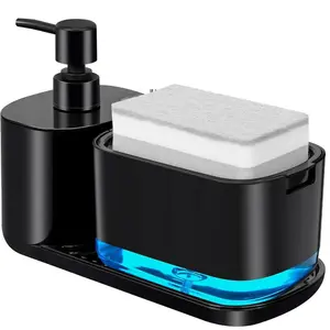 Kitchen Soap Dispenser Set, Soap Dispenser for Kitchen Sink, Dish Soap Dispenser with Sponge Holder, Tray, 3-in-1 Organizer for Kitchen Sink Countertop, Kitchen Gadgets