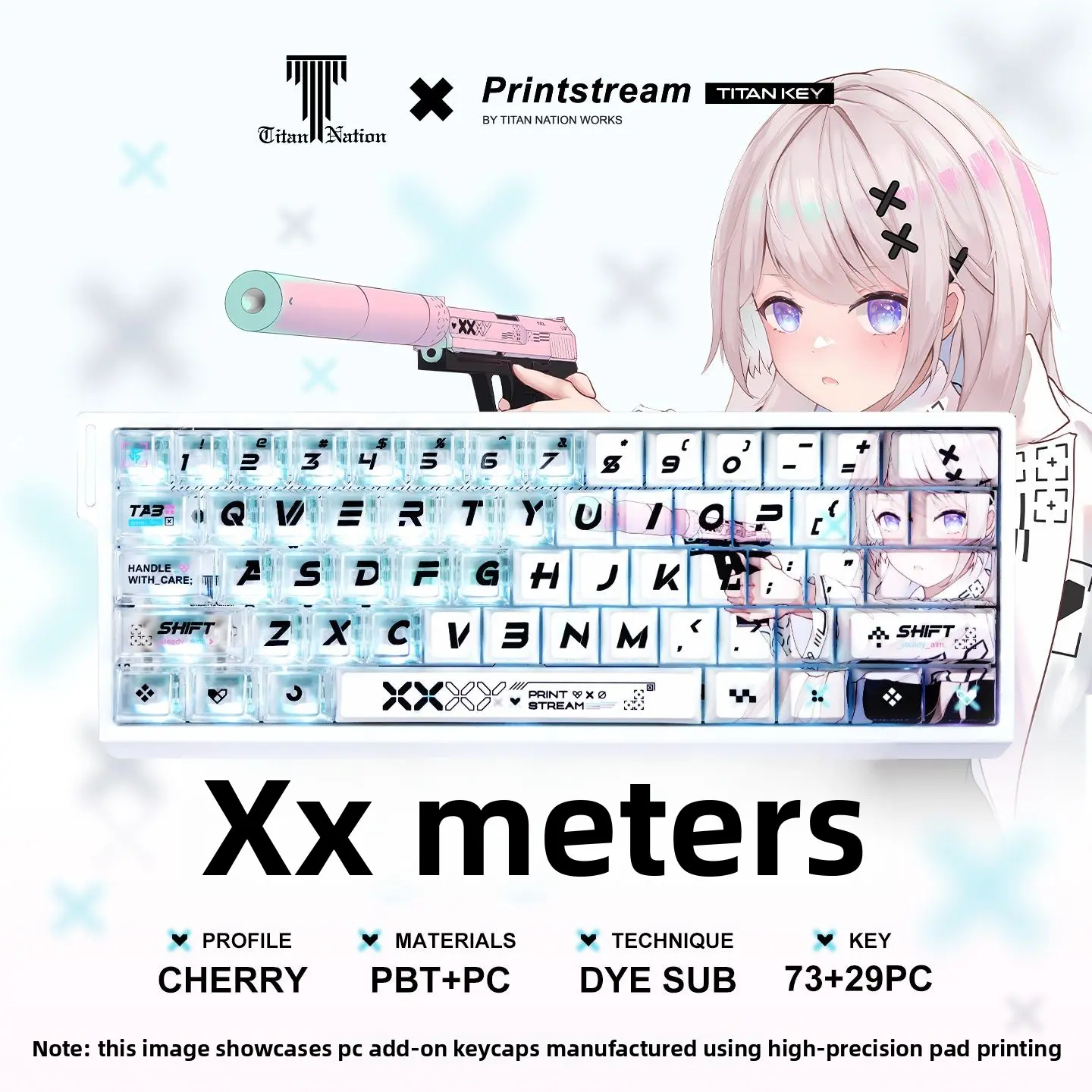 Printed set of girly keycaps compatible with 60/65/67/68, dye-sublimated, original side-transparent PC, small complete set