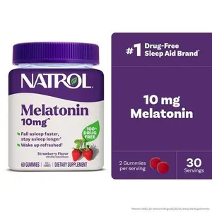 Natrol 10mg Melatonin Gummies, Sleep Support for Adults, Melatonin Supplements for Sleeping, 60 Strawberry-Flavored Gummies, 30 Day Supply