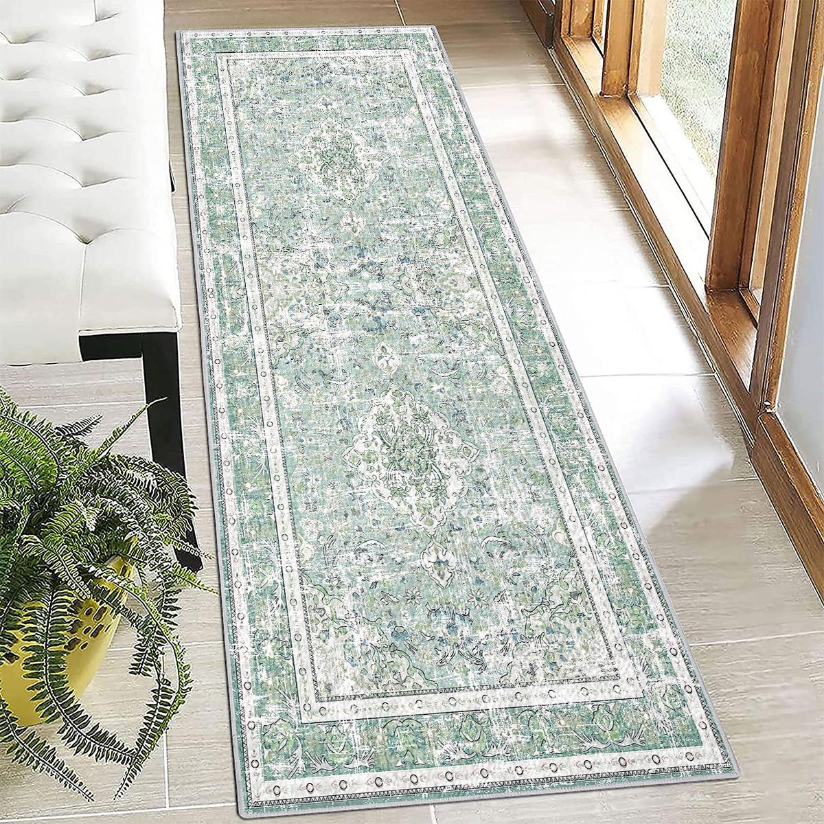 Soft Washable Boho Runner Rug 2ft x 6ft | Non-Slip Vintage Rug for Kitchen & Hallway