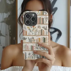 Boho Floral Book Shelf Phone Case Flower Cute Reader iPhone 16 15 14 13 12 11 Pro Max Plus