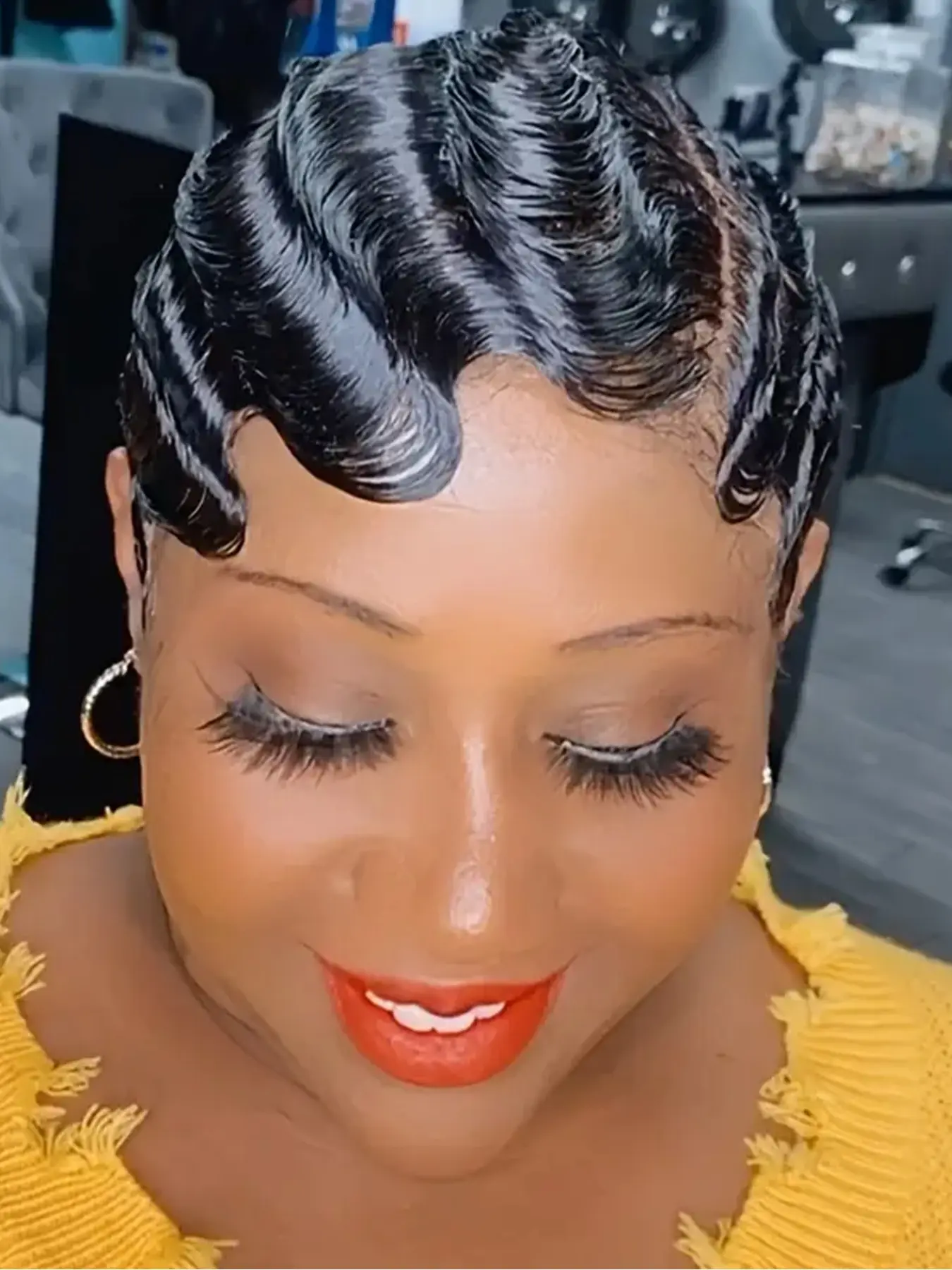 Vintage Finger Wave Wig, Short Curly Hairpiece for Elegant Women, 100% Human Hair, Non-Gel, Perfect for Cosplay & Festivals