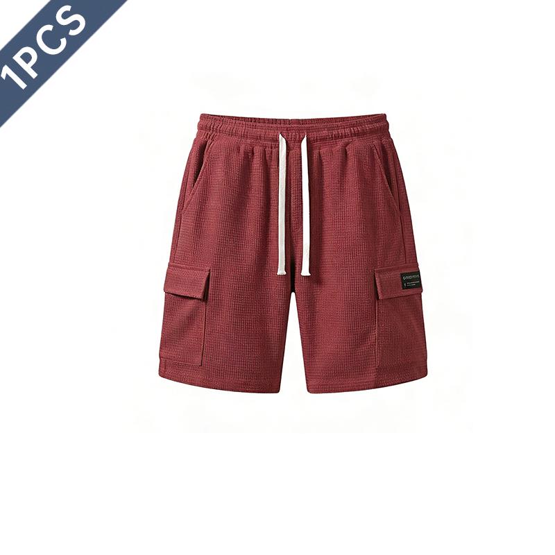 2-pack men’s athletic casual shorts, mid-length shorts for summer with a waffle texture, elastic waistband and drawstring; comfortable and breathable—ideal for the beach, outdoor hiking, everyday wear, and commuting.