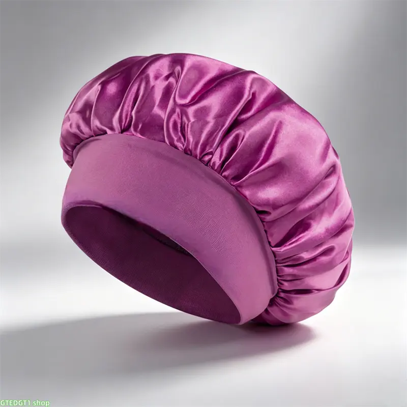 Wide Elastic Band Satin Sleep Bonnet, Smooth Silky Night Hair Wrap Cap, Hair Care Protective Head Cover For Sleeping Shower Hair Styling And Daily Night Hair Protection