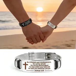 Inspirational Quote Bible Verse Cross Bracelet Faith Christian Silicone Wristband Religious Gifts for Men Women Stainless Steel Chain Strap Adjustable Bracelet - Perfect Gift for Friends, Boyfriend, Father, and Couples
