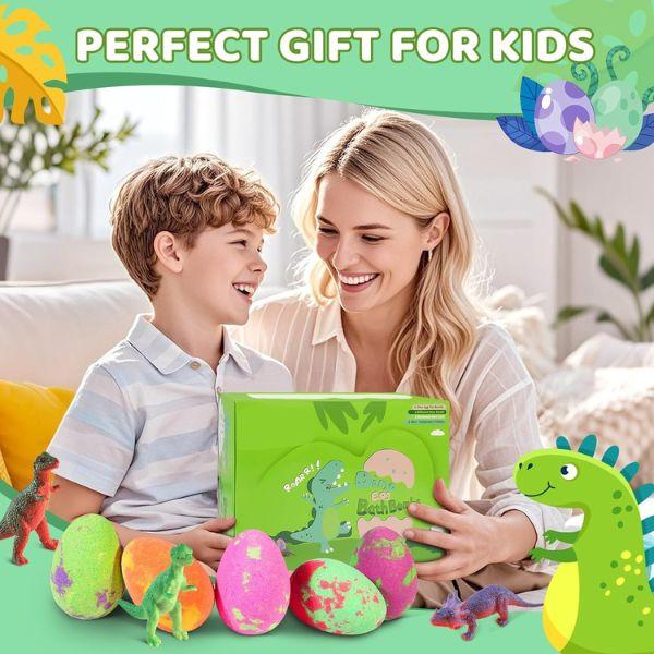 Kids Bath Bombs with Dinosaur Toys Inside — XXL Fizzy Bath Eggs Gift Set for Boys & Girls Ages 3‑9 — Easter Gifts & Birthday Presents, Gentle Kid‑Safe Bath Fizzies