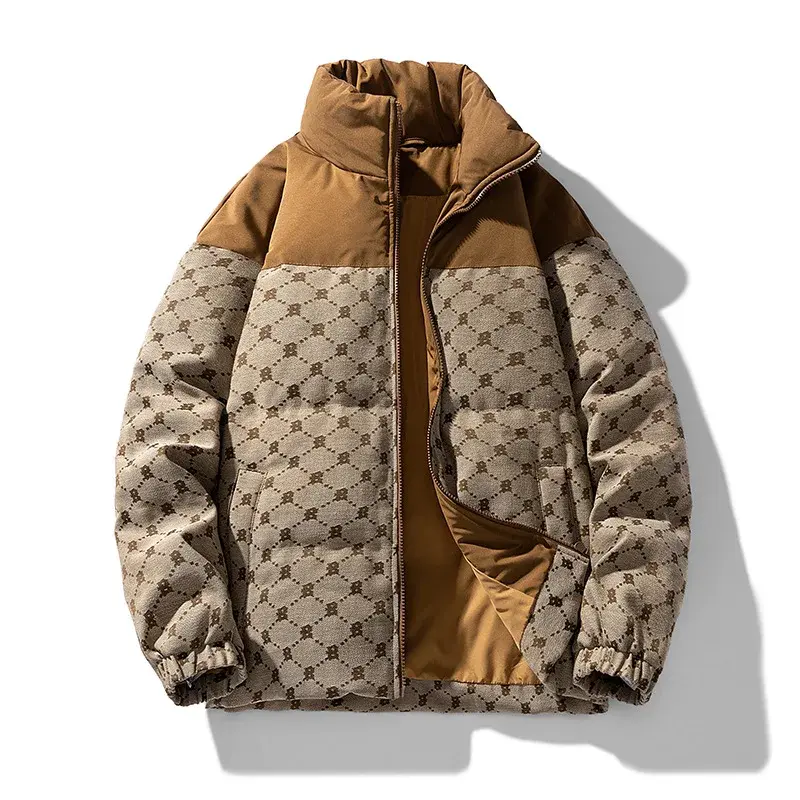 Menswear Casual Thick Color Block Down Jacket for Men - Loose Fit Winter Puffer Tops with Stand Collar, 90% Duck Down Insulation, Premium Fabric, Coats, Long Sleeve, Polyester, Zipper, Outdoor, Acrylic, Puffer Jacket, Clothes, Longsleeves, Puffer Coat