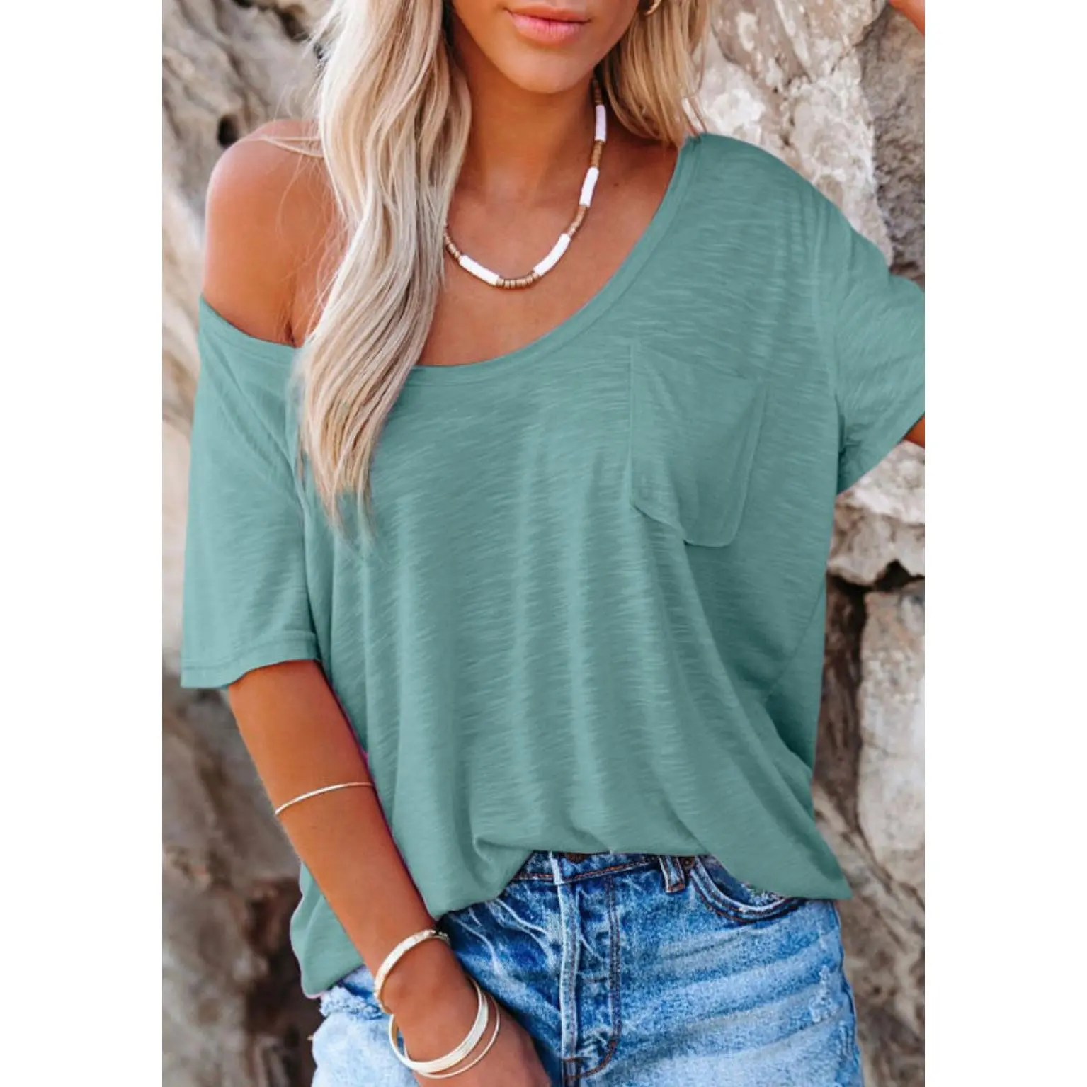 Turquoise Scoop Neck Tee