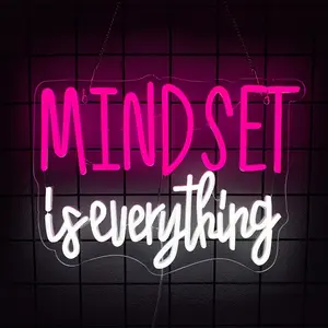 Mindset is Everything Neon Sign  Inspirational  Light Up Sign for Wall Decor  Powered Positive Quotes Motivational Decorative Neon Light for Office School Home Led Decor Led Neon Lights