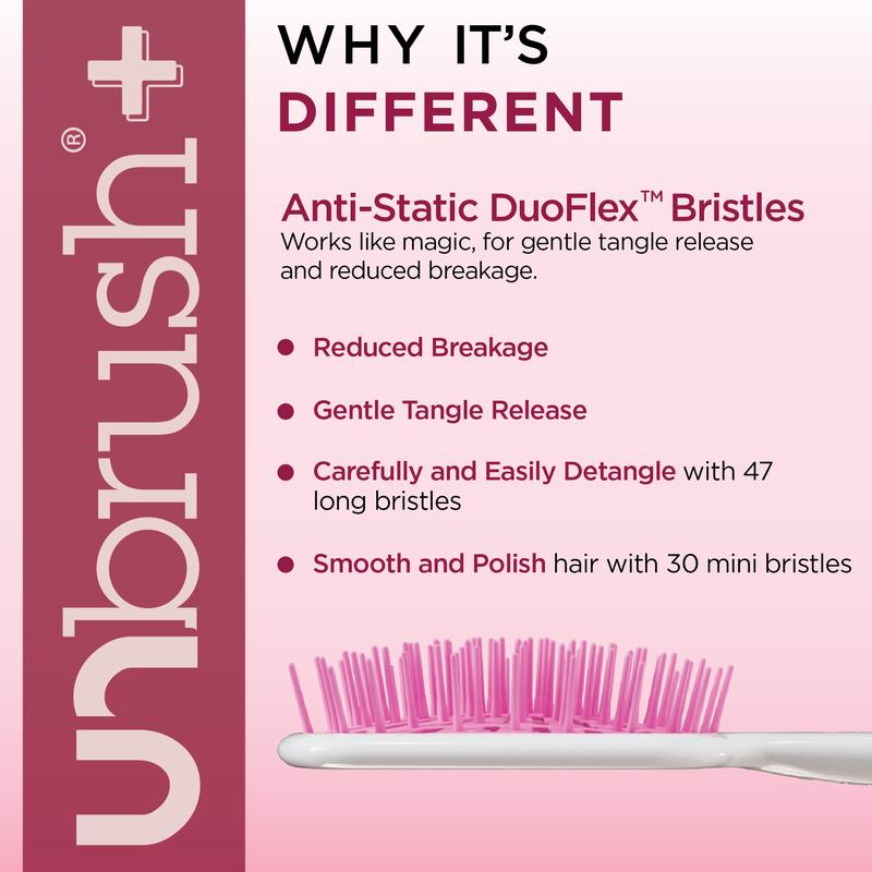 UNbrush Plus Detangling Hair Brush, Gentle Tangle Release, Reduced Dreakage, Decreases hair drying time, Easy-to-Clean, Ultra Light, Soft Bristle by FHI HEAT