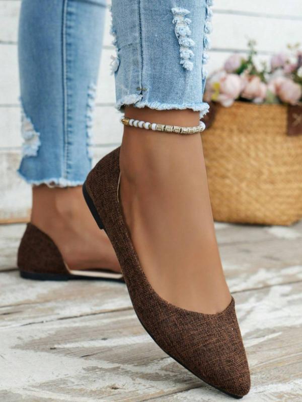 Women's Solid Color Pointed Toe Flat Shoes, Slip on Flats, Fashionable Slip on Shoes for Daily Wear, Lightweight Breathable Comfortable for Women & Girls, Running