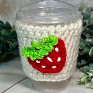 Handmade Crochet Cup Cozy-Strawberry Theme