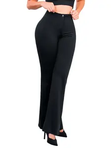 Stagmi SMI1393 Women's High Waist Wide Leg Leggings - Spandex-Polyester Fabric, Double-Lined Stretchy, Smooth Soft, Inner Support, Dressy & Casual Bottoms