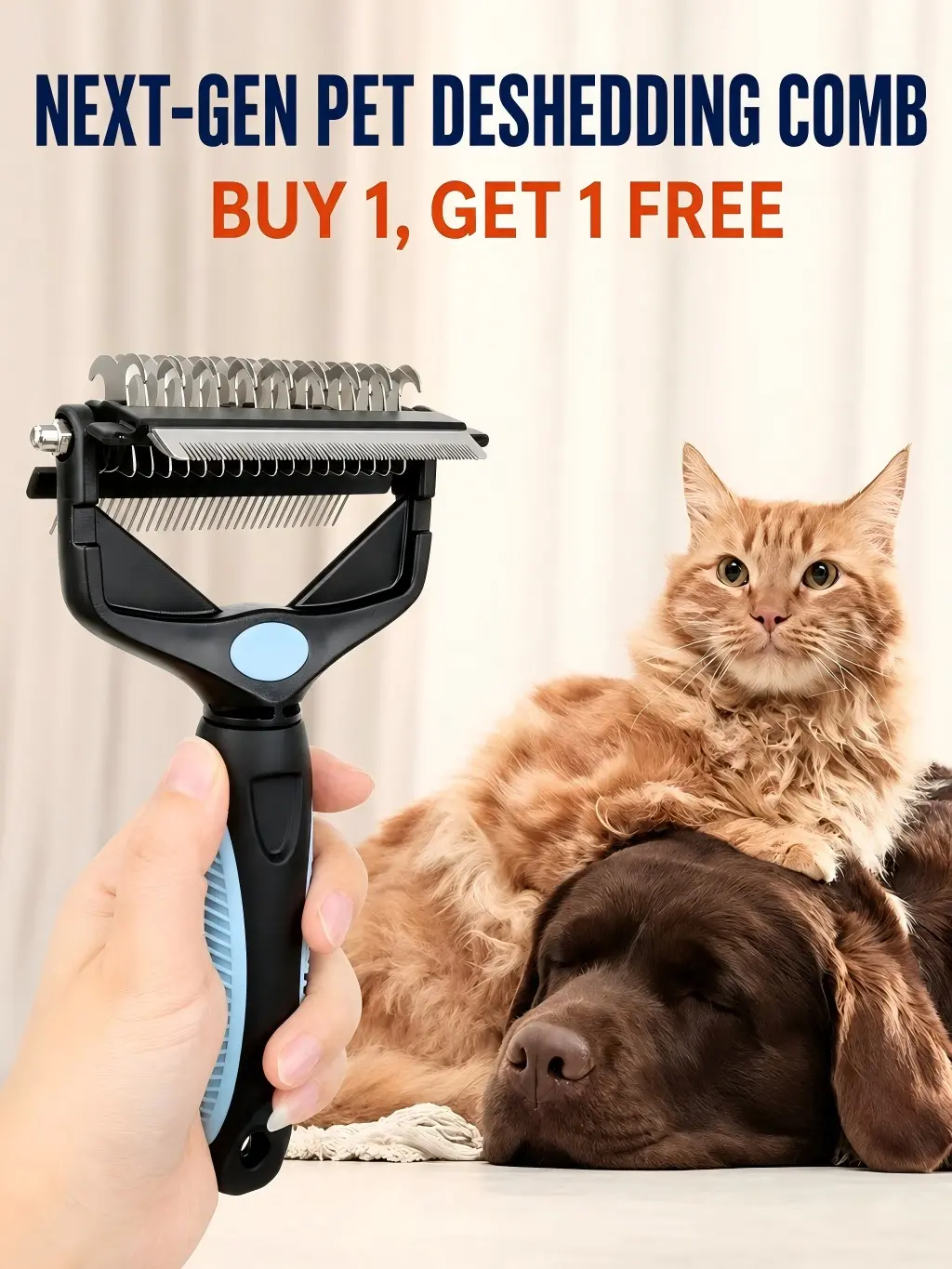 BUY 1 GET 1 FREE!3-in-1 Dog & Cat Grooming Brush, Undercoat Rake & Dematting Comb for Shedding Pets, Grooming Supplies, Shedding Grooming Kit