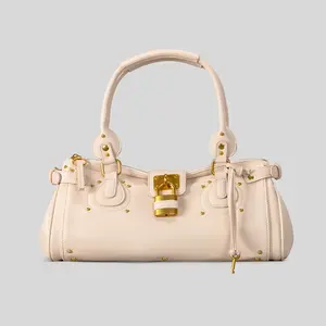 Sweet and Cool Girl Style Retro Metal Lock Bag, Compact and Portable Commuting Underarm Bag for Women, Versatile Everyday Bag crossbody shoulder tote handbags luxury designer real
