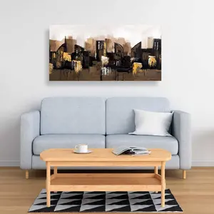 212 MAIN High-Def Brown Abstract Cityscape Artwork, 24x48 in. Minimalist Building Print, Adventure-Inspired Artistic Wall Decoration for Home Rooms