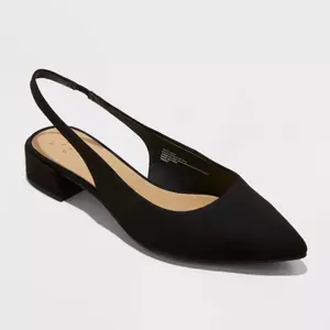 Women’s Elle Slingback Pointed Toe Heels Black Cushioned Insole Block Heel Slip-On Elegant Shoes Size 6.5