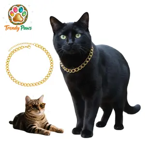 Gold Cat Chain Collar,Adjustable Cuban Link Necklace for Cats, Lightweight & Durable Metal Pet Jewelry, Stylish Decorative Accessory (Gold, S)