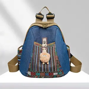 Canvas Backpack for Women Vintage Casual Shoulder Bag with Hanging Decor Adjustable Daypack For Work