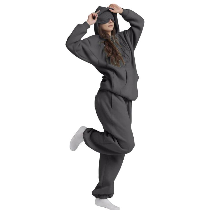 Women's Solid Color 2-Piece Hoodie Set: Loose Long Sleeve Pullover & Jogger Pants,  Breathable Sportswear for Everyday Comfort fleece cotton comfortable pant Women's Hooded Tracksuit Set two-piece set  Women's Fall Two-Piece Workout Set Sweatsuit