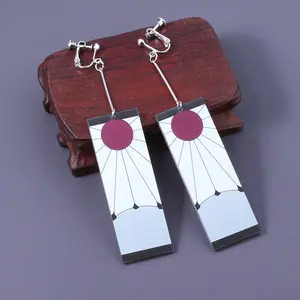1 Pair Japanese Anime Demon Kamado Tanjiro Acrylic Earrings for Women The Same Sun Butterfly Cosplay Long Ear Clip Accessories