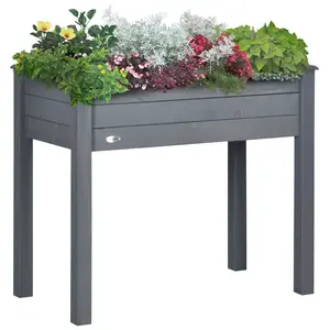 YYDS Outsunny Raised Garden Bed with Legs, 34" x 18" x 30", Elevated Wooden Planter Box, Self-Draining with Bed Liner for Vegetables, Herbs, and Flowers Backyard, Patio, Balcony Use, Dark Gray